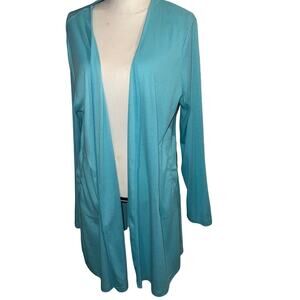 Teal Blue Muk Luks Long Open Front Cardigan with Pockets Size Large Tall